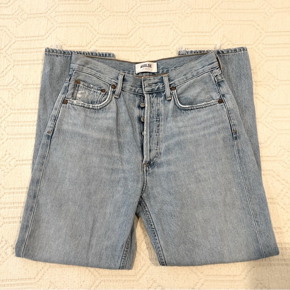 Agolde Riley Distressed High Rise Jeans • 25 • Light Denim Distressed EUC - Picture 3 of 5
